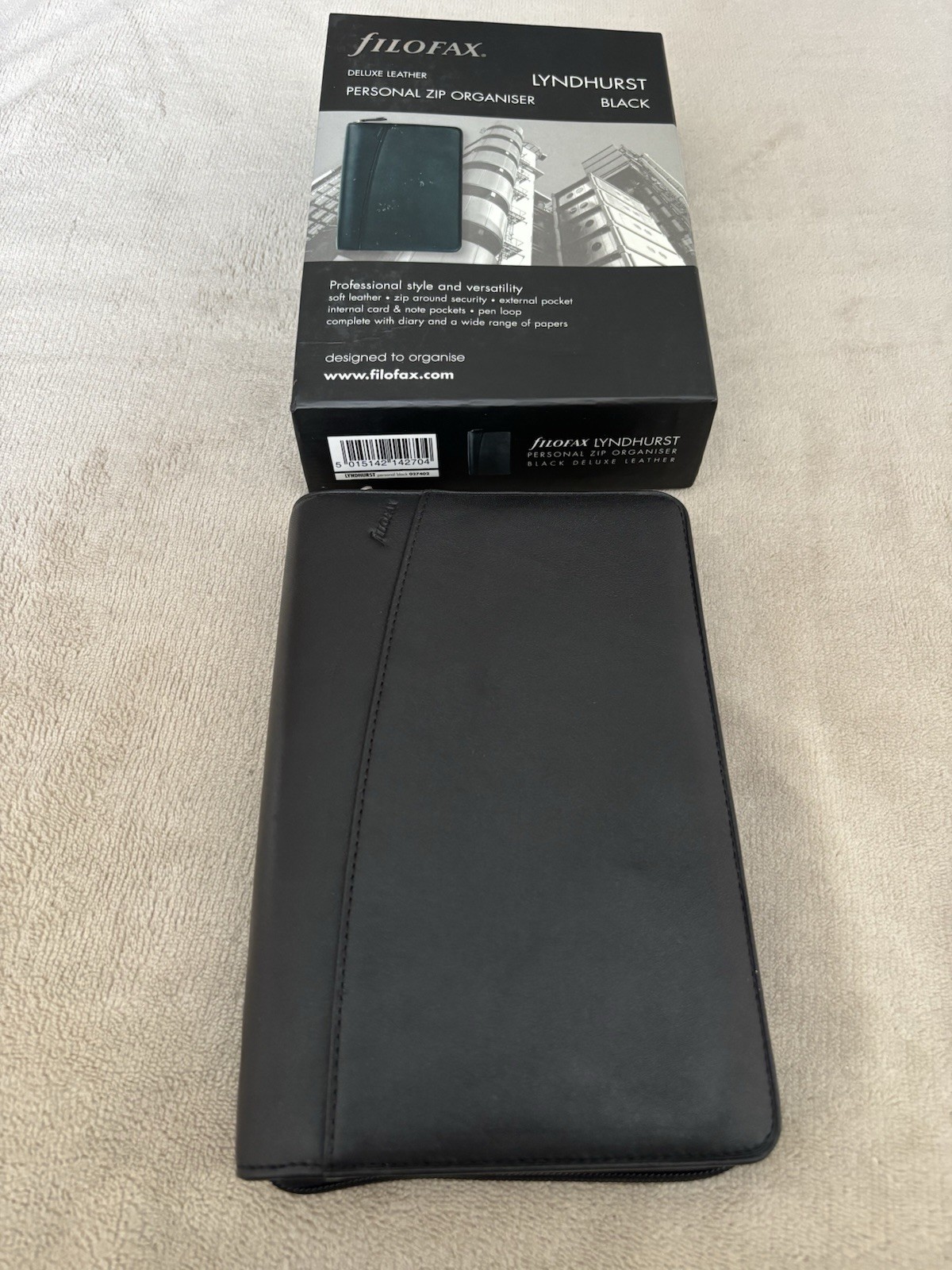 Vintage RARE Filofax Lyndhurst Black Leather Personal Organiser. NEW BOXED