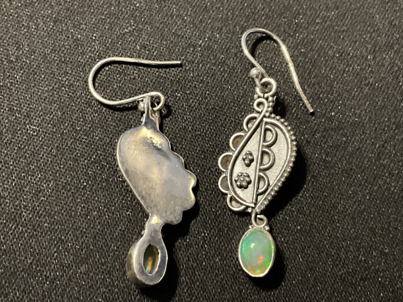 925 Opal Dangle Fish Hook Earrings - image 5