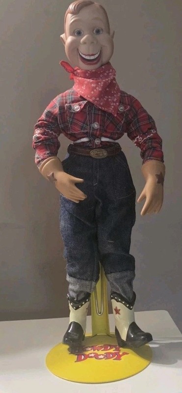 Mint Vintage 1996 Howdy Doody Cowboy Doll Figure w/ Display Stand, Plaid Shirt