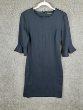 Banana Republic Ruffle Pont Knit Dress Womens 10 Tall Black Sheath Stretch Chic