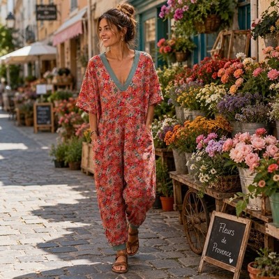 Natural Life Women Floral Harem Jumpsuit Size M Boho Festival Cottagecore Romper