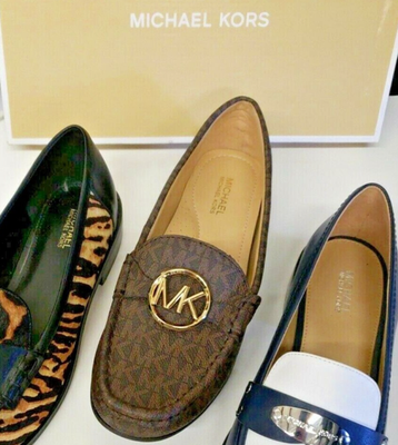 Michael Kors Womens Crawford Loafers MK Logo Chocolate Comfort New