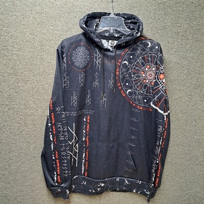 Nine Worlds Lunafide Pullover Hoodie Viking Runes Graphics Black Size MED