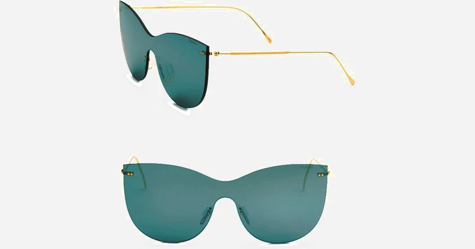 NEW - ILLESTEVA 'BOCA MASK' Blue/Gold-Tone C2 CAT-EYE MIRRORED SUNGLASSES - Image 2 of 4