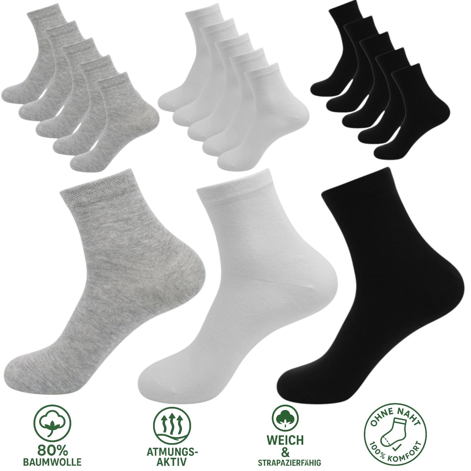 10-50 Paar Quarter Lange Sneaker Socken Herren Damen Baumwolle Schwarz Weiß Grau