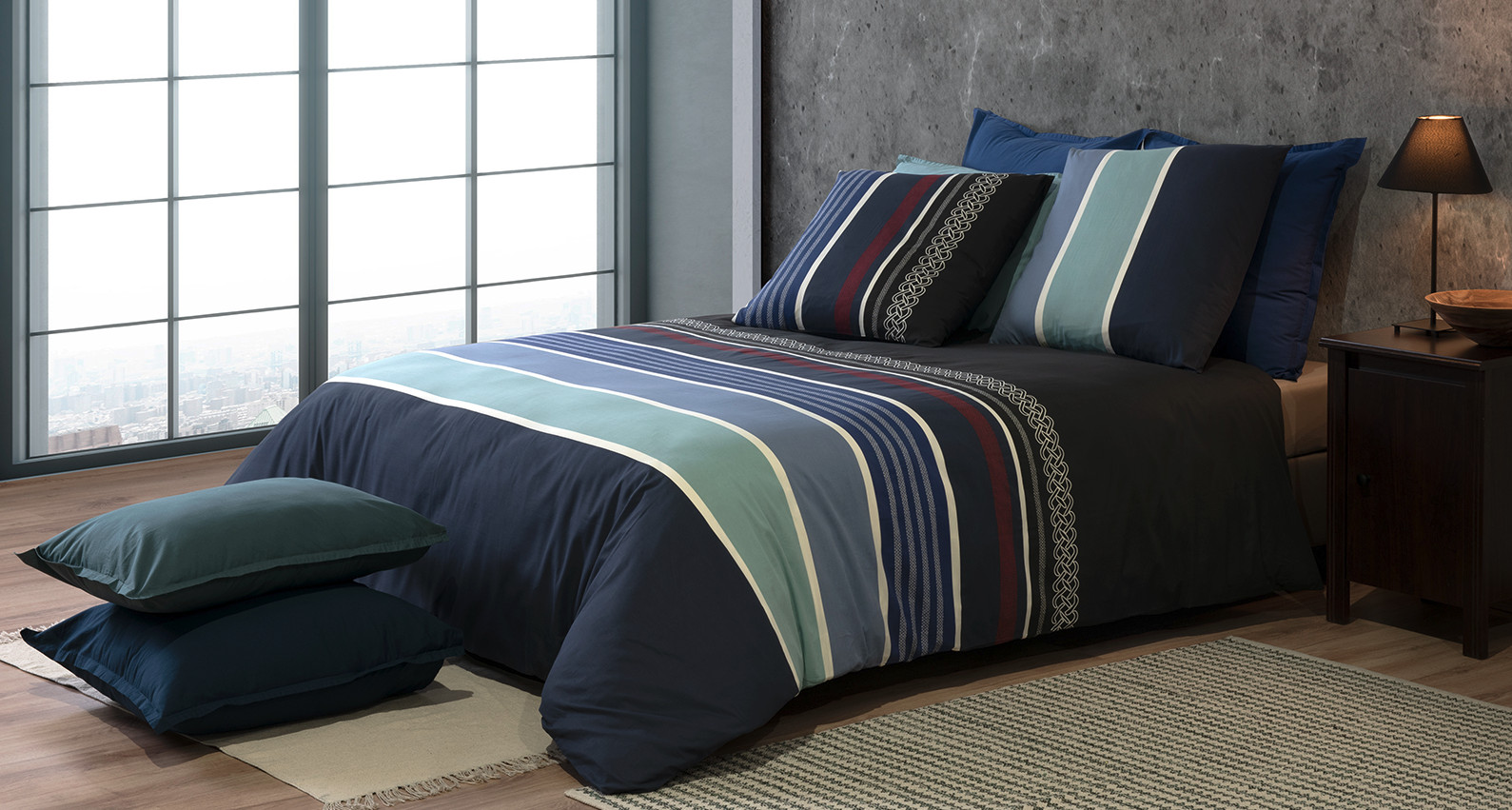 Parure de couette en percale 240x260 azul, la promesse d'un tissage 71 fils haut de gamme