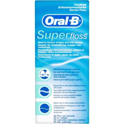 Oral B Dental Floss Super Floss 50Pk For Braces Bridges Wide Spaces Oral Care