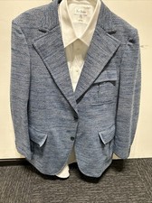Vtg 70's La Santa Maria Men Blue MoD Knit DISCO Blazer Grandpacore