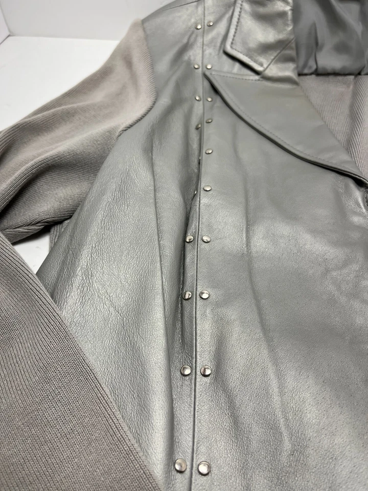 Chaqueta de Cuero Gris Nygard Plateada Tachonada XL Plus 18-20 De Colección Mujer’s 80s Retro Foto 3 de 4