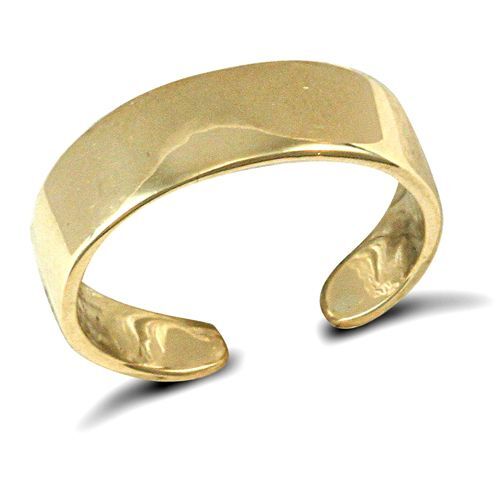 Anillo De Dedo Plano De Oro Amarillo De 9 Quilates Acabado A Mano