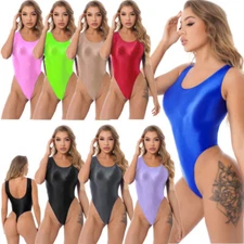Women Glossy Sexy High Cut Thong Leotard Bodysuit Nightwear Monokini Swimsuit