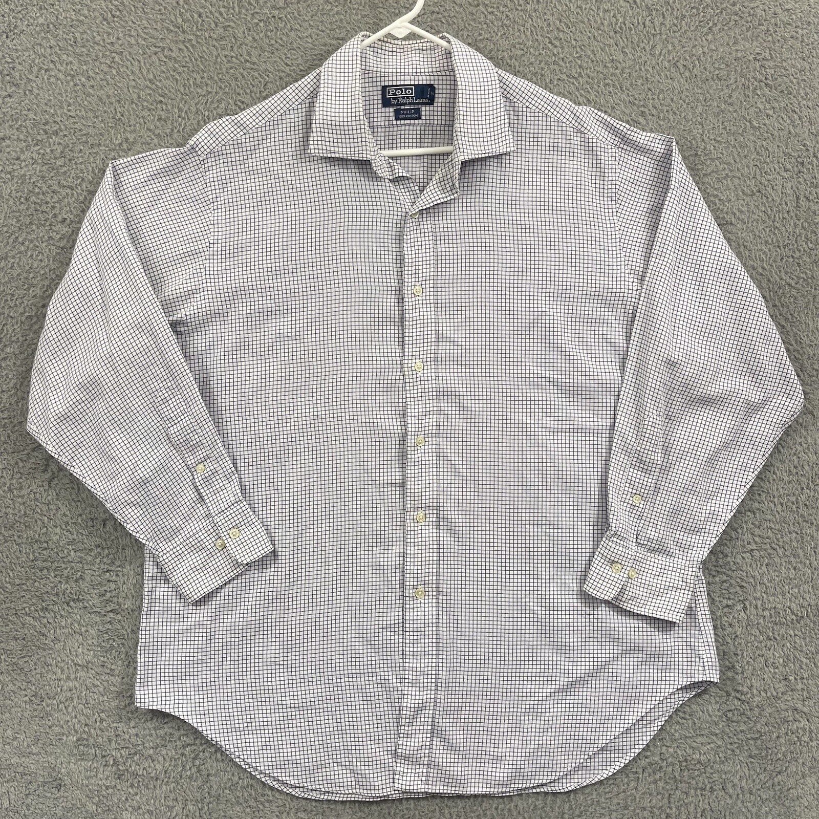 Polo Ralph Lauren camicia uomo XL bianca blu check Philip bottoni colletto pony