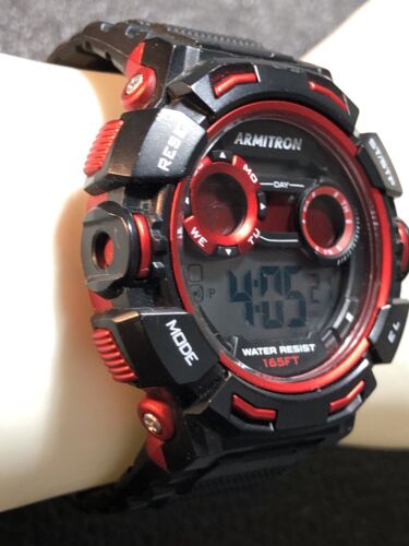 ARMITRON Digital Herrenuhr Rot & Schwarz WR50M (läuft) UNGETESTET - Bild 3 von 22