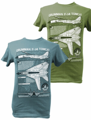 Grumman F 14 Tomcat US Navy Supersonic Aircraft T Shirt Blueprint Design