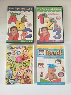 LOT OF 4 LEARNING DVD's ALPHABET ZOO  NUMBERS EXPRESS  MONEY MAMMALS  Ages 2+