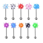 Soft Spike Tongue Bar 6mm Ball Silicone Stainless Steel Body Piercing 14G 1.6mm