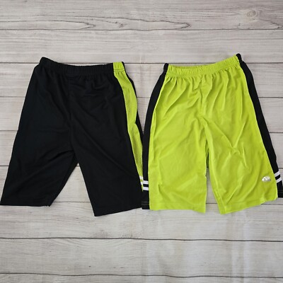 Kids Only Boys Active Neon Green Black  Shorts 2 Pack Size Large