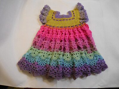 Handmade Baby Girl Crochet Dress 18 - 24 month Spring Summer pink purple  green | eBay