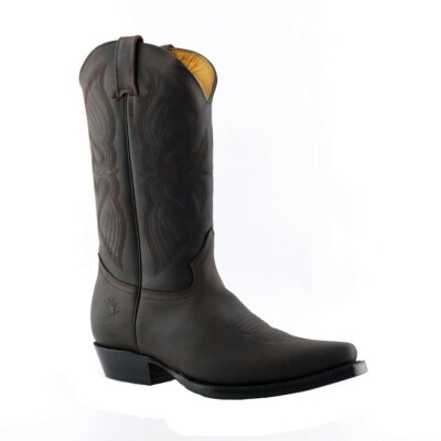 Grinders Mens Louisiana Brown Leather Boots Cuban Heeled Cowboy Boots