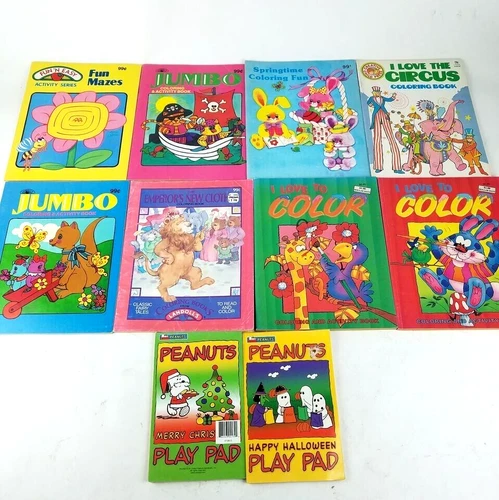 Lot of  10 VTG Coloring & Activity Books - Unmarked - 1982-1995 Golden Landoll