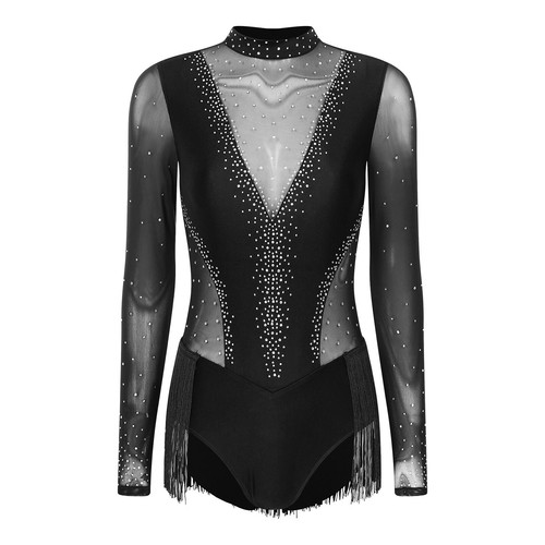 Womens Figure Ice Skating Leotard Rhinestones Fringe Latin Dance Dress AU - Picture 24 of 65