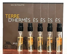 5x TERRE D'HERMES By HERMES 0.06z / 2ml EDT Spray Samples NEW ON CARD