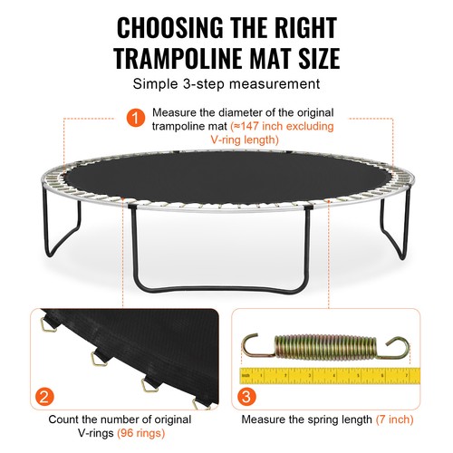 VEVOR Replacement Trampoline Mat Fits 14ft Frame 96 V-Rings 7" Spring Length - Picture 4 of 12