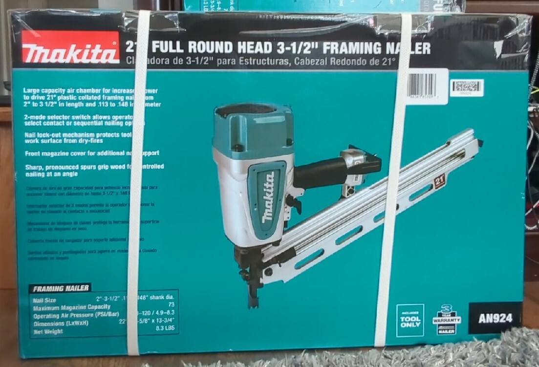 Makita AN924 31/2 Inch 21Degree Full Round Head Pneumatic Framing