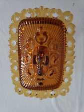 Vtg Indiana Glass Lace Edge Pedestal Covered AMBER Candy Dish