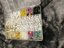 Hundreds  Of Beads In A 24 Compartment Organizer Pearl, Smiley Face,Beads, Clasp