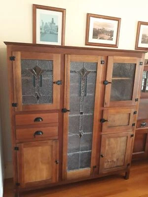 Amazing C 1930 S Art Deco Kitchen Leadlight Dresser Display Cabinet