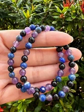 Stress Relief, Protection+Serenity Bracelet: Amethyst, Tourmaline&Lapis Bracelet