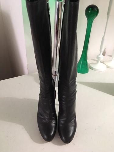 Fabuloso Christian Dior Cuero Negro Botas Altas Talla 39 | eBay