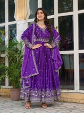 Latest Designer Purple American Silk Salwar Kameez With Dupatta For Women