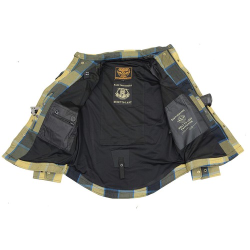 CAMICIA BIKER UOMO IN PELLE MILWAUKEE A QUADRI IN FLANELLA CON ARMATURA OMOLOGATA CE - Foto 17 di 126
