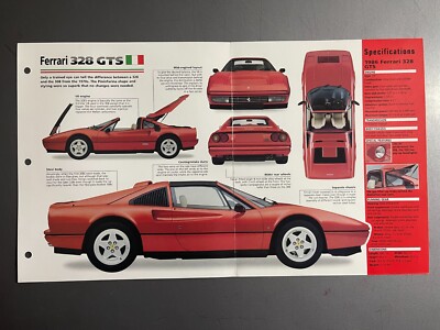1985 - 1989 Ferrari 328 GTS Coupe Poster, Spec Sheet, Folder