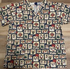 Womens Christmas Holiday Scrub Top Shirt Size Medium