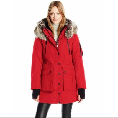 BCBGeneration Red Parks XL With Fur Hood