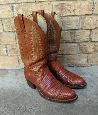 Vintage Dan Post Redish Brown Lizard Western Cowboy Boots  display picture 3