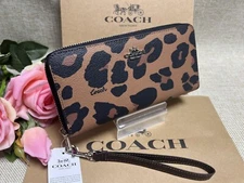 Coach CC865 Long Zip Around Wallet With Leopard Print Outlet Authentic New