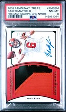 2018 National Treasures Baker Mayfield Green Rookie Patch Auto 6/6 Jsy# 1/1 (RC)