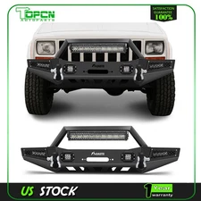 For 1983-2001 Jeep Cherokee Front Bumper W/ Winch Plate LED Lights D-rings Kit