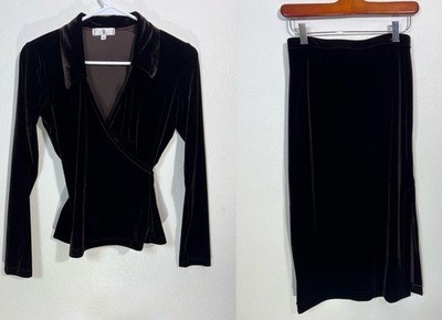 Rampage Vintage 90s Y2K Deep Brown Velvet 2 Piece Skirt Set Size S Whimsigoth