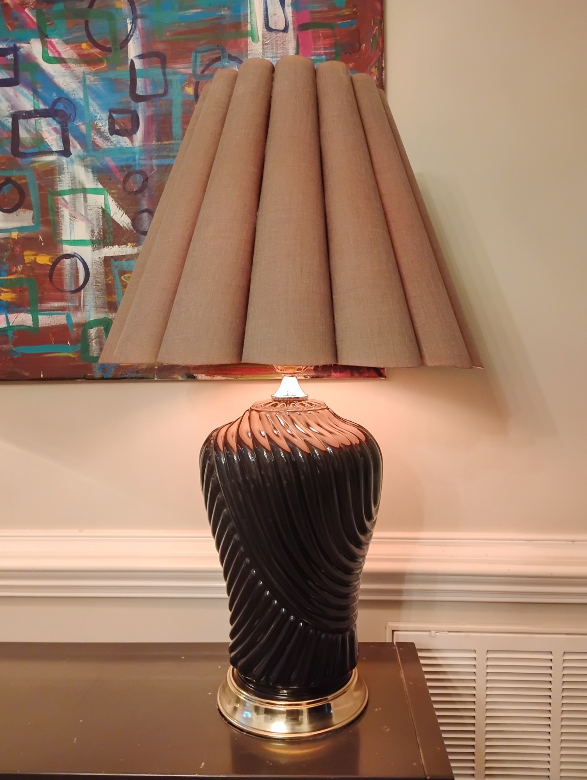 Pair Vintage Post Modern Shell Table Lamps With Original Shades