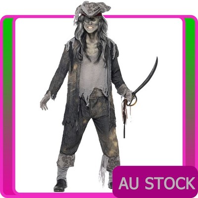 Mens Ghost Ship Ghoul Zombie Pirate Halloween Costume Adult Spooky Fancy Dress