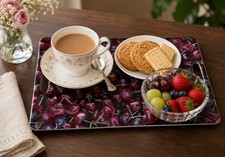 Rectangular Plastic Tea Tray Cherries Print Melamine Dining Serving 45cm x 30cm