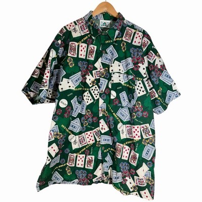 Vintage 90s Hwy 1 Texas Hold Em Poker Hawaiian Short Sleeve Shirt Mens XXL