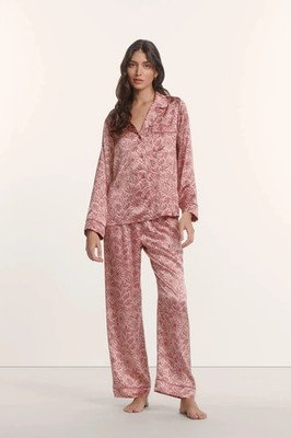 Eberjey x ILIA Inez Washable Silk Printed Long PJ Set Bloomscape Misty Rose XS