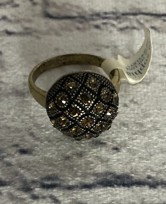 Lia Sophia NWT Womens Choco-Chip Cocktail Ring Size 11 Gold Brown Cut Crystals