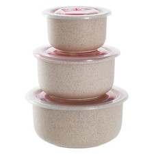 3Pcs Set Wheat Straw Fiber Bowls with Sealed Lid Food Containers Microwave Safe